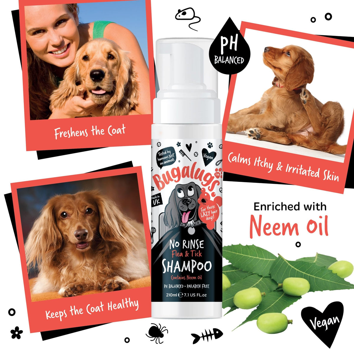 Flea and Tick Dog Shampoo by Bugalugs, Works on Smelly Puppies & Dogs, Contains Neem Oil PH Balanced Vegan Used by Professional Groom (Shampoo 500ml) - Sayby’s