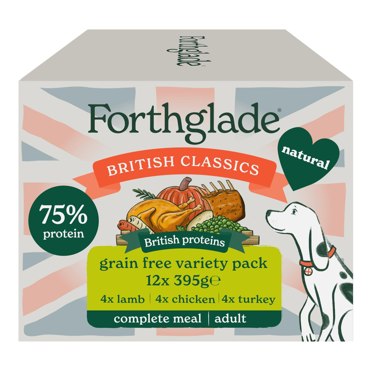 Forthglade British Classics Wet Dog Food Variety Pack (12 x 395g Trays) - Grain Free & Hypoallergenic Dog Food, Adult 1 Year+, Chicken, Lamb and Beef with Vegetables, Stomach Sensitive Meals - Sayby’s