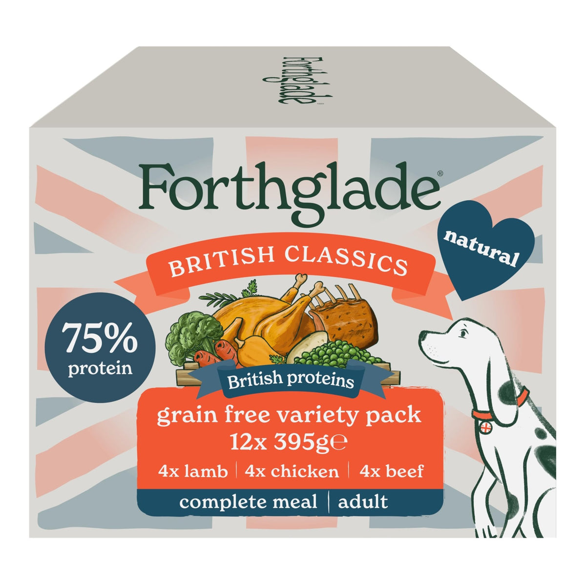 Forthglade British Classics Wet Dog Food Variety Pack (12 x 395g Trays) - Grain Free & Hypoallergenic Dog Food, Adult 1 Year+, Chicken, Lamb and Beef with Vegetables, Stomach Sensitive Meals - Sayby’s