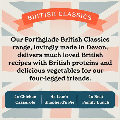 Forthglade British Classics Wet Dog Food Variety Pack (12 x 395g Trays) - Grain Free & Hypoallergenic Dog Food, Adult 1 Year+, Chicken, Lamb and Beef with Vegetables, Stomach Sensitive Meals - Sayby’s