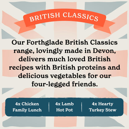 Forthglade British Classics Wet Dog Food Variety Pack (12 x 395g Trays) - Grain Free & Hypoallergenic Dog Food, Adult 1 Year+, Chicken, Lamb and Beef with Vegetables, Stomach Sensitive Meals - Sayby’s
