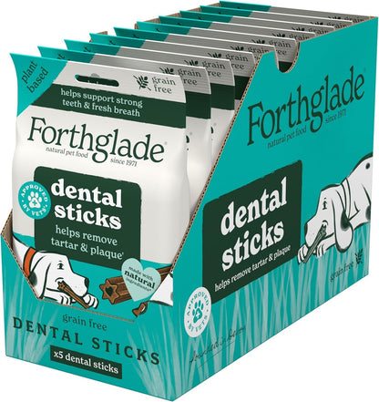 Forthglade Natural Dog Dental Sticks (20 Sticks) - Plant-Based & Grain Free Dog Treats, Dental Chews for Fresh Breath, Removes Plaque and Tartar, Resealable Bags - Sayby’s