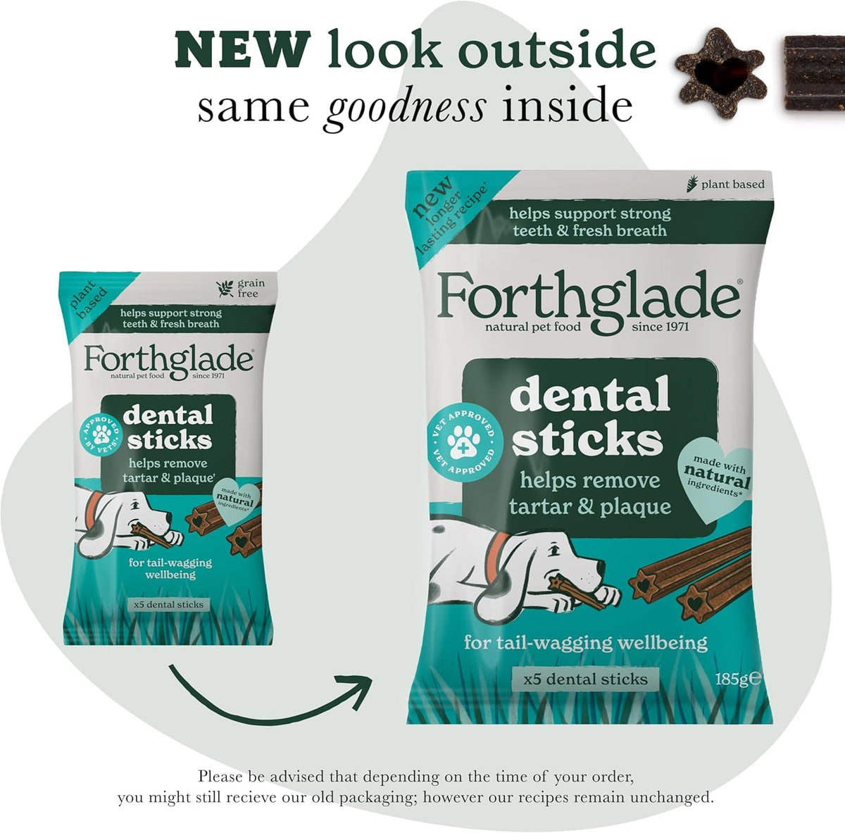 Forthglade Natural Dog Dental Sticks (20 Sticks) - Plant-Based & Grain Free Dog Treats, Dental Chews for Fresh Breath, Removes Plaque and Tartar, Resealable Bags - Sayby’s