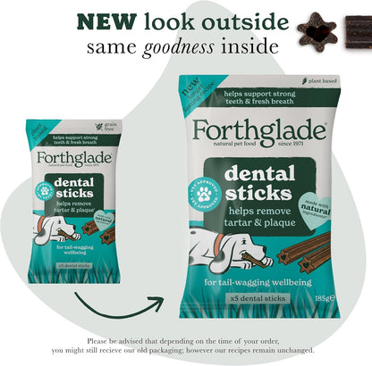 Forthglade Natural Dog Dental Sticks (20 Sticks) - Plant-Based & Grain Free Dog Treats, Dental Chews for Fresh Breath, Removes Plaque and Tartar, Resealable Bags - Sayby’s
