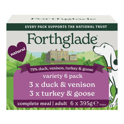 Forthglade Wet Dog Food, National Trust Variety Pack - Grain Free & Hypoallergenic Dog Food, Adult 1 Year+, Turkey & Goose and Duck & Venison, Stomach Sensitive, Natural Ingredients - Sayby’s