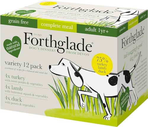 Forthglade Wet Dog Food Variety Pack - Grain Free & Hypoallergenic Dog Food, Adult 1 Year+, Turkey, Lamb & Duck with Vegetables, Complete Stomach Sensitive Meals, Natural Ingredients - Sayby’s