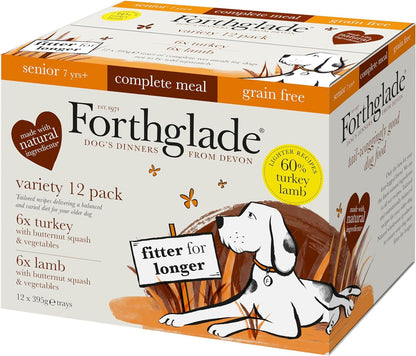 Forthglade Wet Dog Food Variety Pack - Senior 7 Years+, Grain Free & Hypoallergenic Dog Food, Turkey & Lamb with Vegetables, Stomach Sensitive Meals with Natural Ingredients - Sayby’s