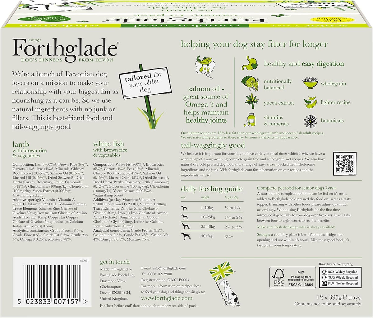 Forthglade Wet Dog Food Variety Pack - Senior 7 Years+, Grain Free & Hypoallergenic Dog Food, Turkey & Lamb with Vegetables, Stomach Sensitive Meals with Natural Ingredients - Sayby’s