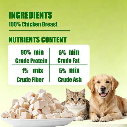 Freeze Dried Chicken Breast Cat Treats and Food 100g 100% Chicken Natural Grain Free Allergen-Free & Hypoallergenic Easy Digestion Nibbles Nutritious Cat, Kitten and Dog Snacks(Small-Sized Cube 10mm) - Sayby’s