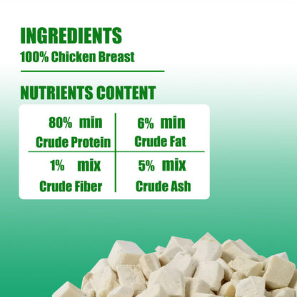 Freeze Dried Chicken Breast Cat Treats and Food 100g 100% Chicken Natural Grain Free Allergen-Free & Hypoallergenic Easy Digestion Nibbles Nutritious Cat, Kitten and Dog Snacks(Small-Sized Cube 10mm) - Sayby’s
