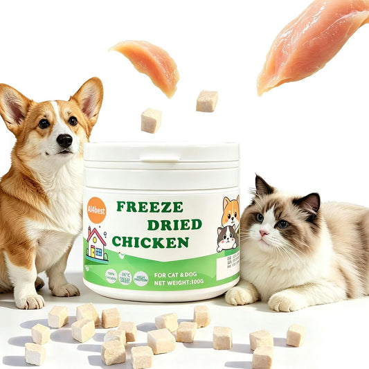 Freeze Dried Chicken Breast Cat Treats and Food 100g 100% Chicken Natural Grain Free Allergen-Free & Hypoallergenic Easy Digestion Nibbles Nutritious Cat, Kitten and Dog Snacks(Small-Sized Cube 10mm) - Sayby’s