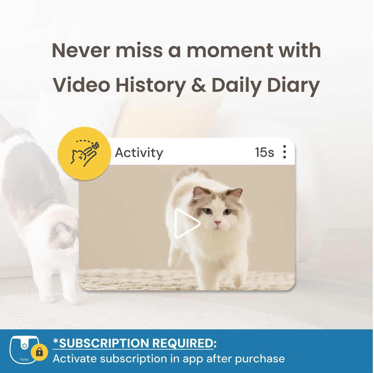 Furbo 360° Pet Camera w/Home Safety Package [PREMIUM W/SUBSCRPITION] Smart Pet Monitor w/App for Pet & Home, Rotating 360° View, Colour Night Vision, Auto-Tracking, Treat-toss, Barking, Smart Alert - Sayby’s