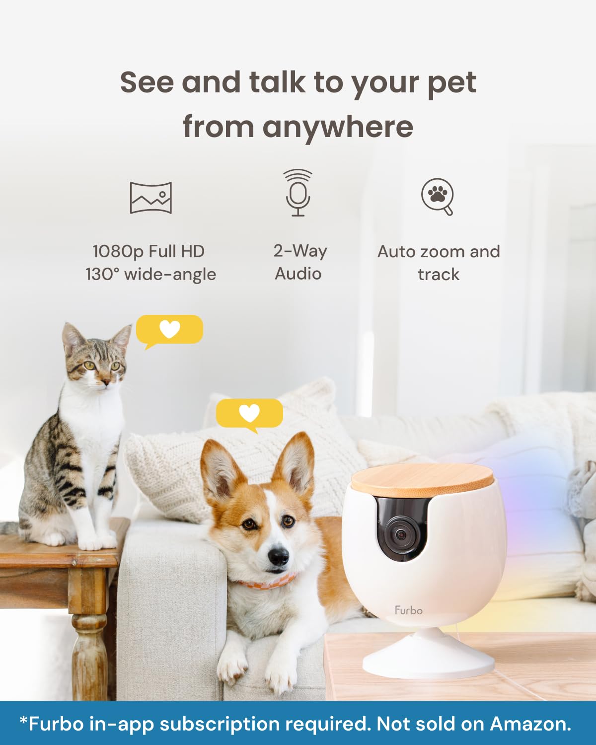 Furbo 360° Pet Camera w/Home Safety Package [PREMIUM W/SUBSCRPITION] Smart Pet Monitor w/App for Pet & Home, Rotating 360° View, Colour Night Vision, Auto-Tracking, Treat-toss, Barking, Smart Alert - Sayby’s