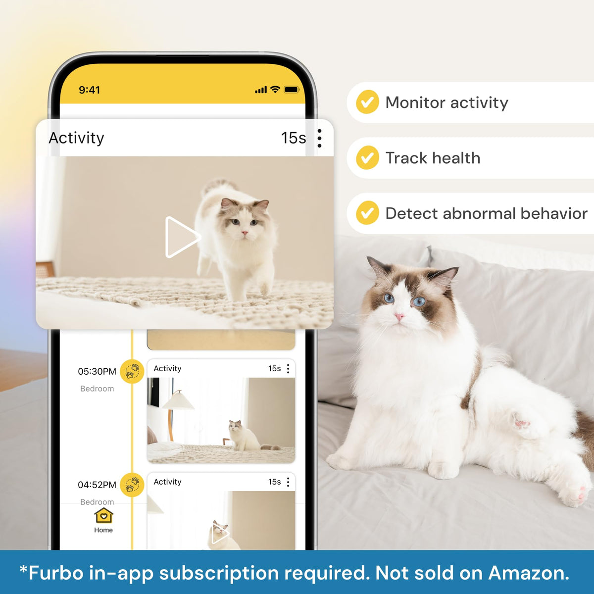 Furbo 360° Pet Camera w/Home Safety Package [PREMIUM W/SUBSCRPITION] Smart Pet Monitor w/App for Pet & Home, Rotating 360° View, Colour Night Vision, Auto-Tracking, Treat-toss, Barking, Smart Alert - Sayby’s