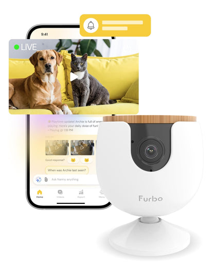 Furbo 360° Pet Camera w/Home Safety Package [PREMIUM W/SUBSCRPITION] Smart Pet Monitor w/App for Pet & Home, Rotating 360° View, Colour Night Vision, Auto-Tracking, Treat-toss, Barking, Smart Alert - Sayby’s