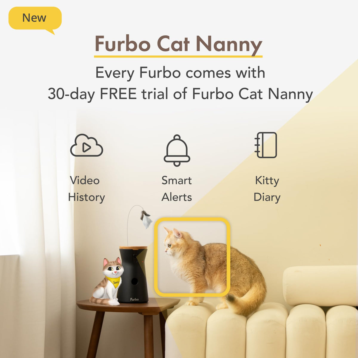 Furbo 360° Pet Camera w/Home Safety Package [PREMIUM W/SUBSCRPITION] Smart Pet Monitor w/App for Pet & Home, Rotating 360° View, Colour Night Vision, Auto-Tracking, Treat-toss, Barking, Smart Alert - Sayby’s