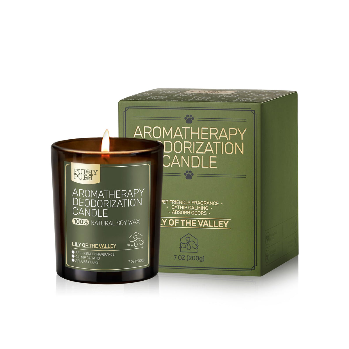 Furry Purr Pet Odor Eliminator Candle, Natural Soy Wax Candles with Catnip Essential Oil, Pet-Friendly Candles for Home Scented, Pet Lover Gifts, 60-Hour Burn Time, Lily of The Valley Fragrance, 7 oz - Sayby’s
