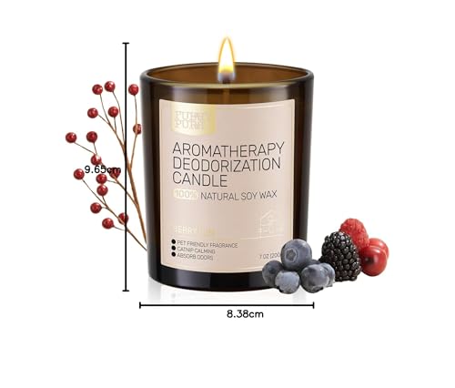 Furry Purr Pet Odor Eliminator Candle, Natural Soy Wax Candles with Catnip Essential Oil, Pet-Friendly Candles for Home Scented, Pet Lover Gifts, 60-Hour Burn Time, Lily of The Valley Fragrance, 7 oz - Sayby’s
