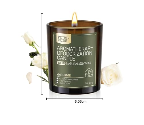 Furry Purr Pet Odor Eliminator Candle, Natural Soy Wax Candles with Catnip Essential Oil, Pet-Friendly Candles for Home Scented, Pet Lover Gifts, 60-Hour Burn Time, Lily of The Valley Fragrance, 7 oz - Sayby’s