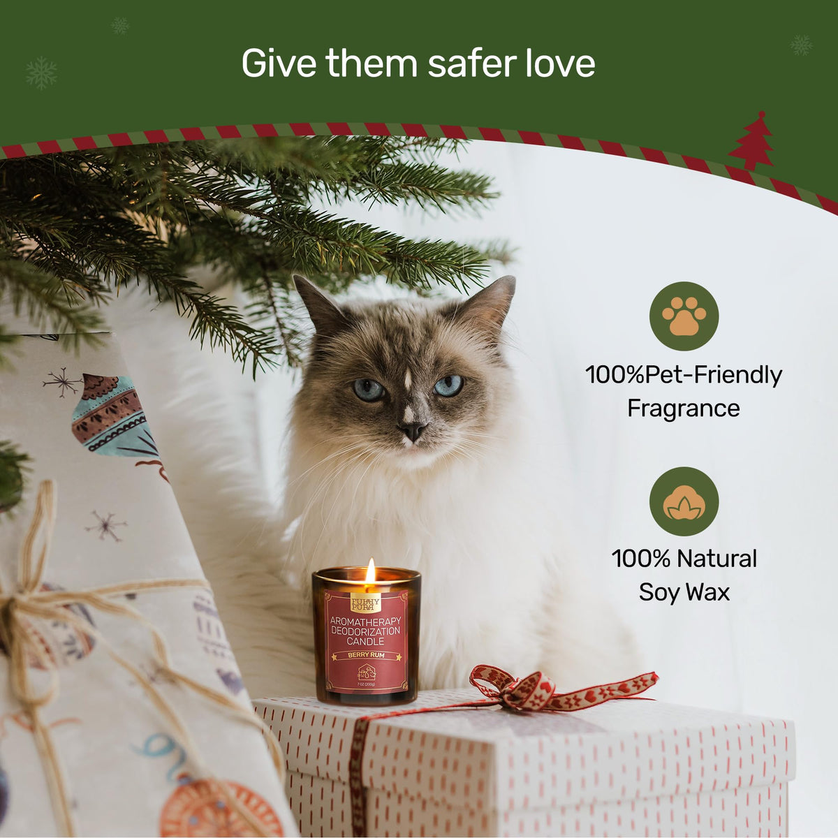 Furry Purr Pet Odor Eliminator Candle, Natural Soy Wax Candles with Catnip Essential Oil, Pet-Friendly Candles for Home Scented, Pet Lover Gifts, 60-Hour Burn Time, Lily of The Valley Fragrance, 7 oz - Sayby’s