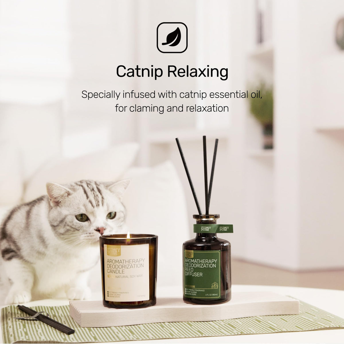 Furry Purr Pet Odor Eliminator Candle, Natural Soy Wax Candles with Catnip Essential Oil, Pet-Friendly Candles for Home Scented, Pet Lover Gifts, 60-Hour Burn Time, Lily of The Valley Fragrance, 7 oz - Sayby’s