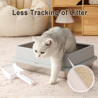 FURRYPAWS XL Stainless Steel Cat Litter Tray, Easy to Clean and Leak-Proof Stainless Steel Litter Box, 20L Large Cat Litter Trays with Litter Scoop (61x41x30cm) - Sayby’s