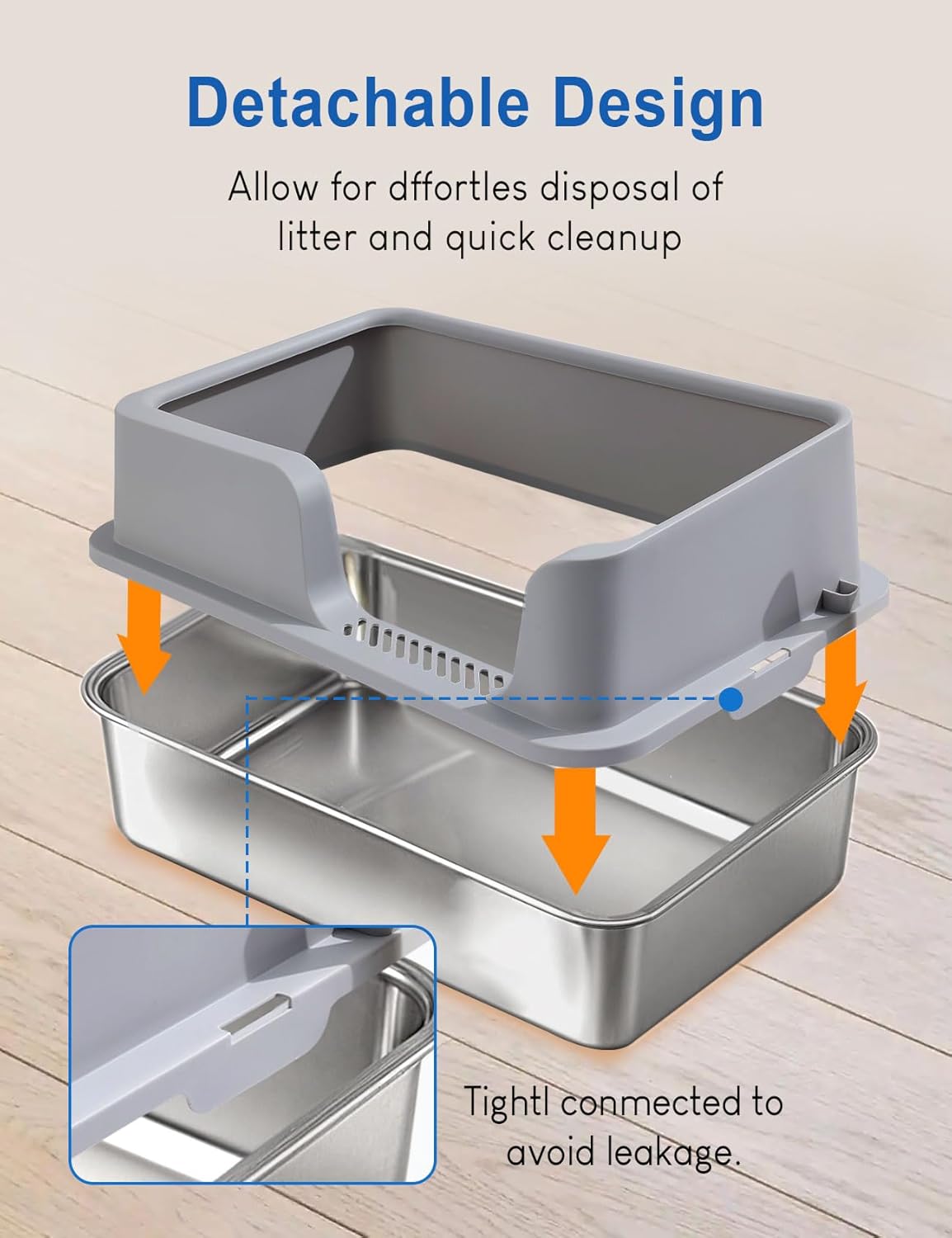 FURRYPAWS XL Stainless Steel Cat Litter Tray, Easy to Clean and Leak-Proof Stainless Steel Litter Box, 20L Large Cat Litter Trays with Litter Scoop (61x41x30cm) - Sayby’s