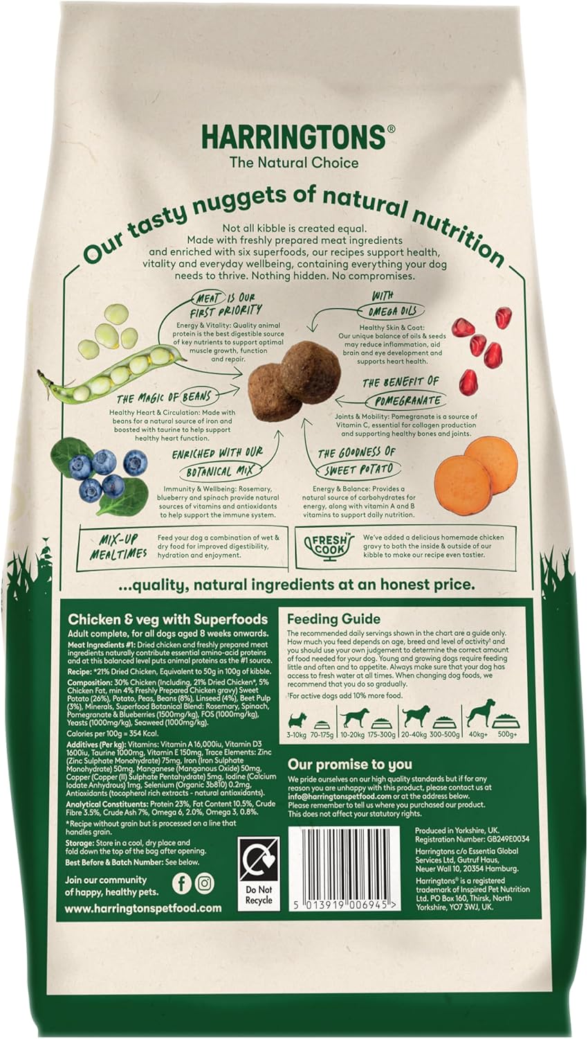 Harringtons Superfoods Complete Grain Free Dry Adult Dog Food Chicken with Veg 1.7kg (Pack of 4) - Made with All Natural Ingredients (Packaging may vary) - Sayby’s