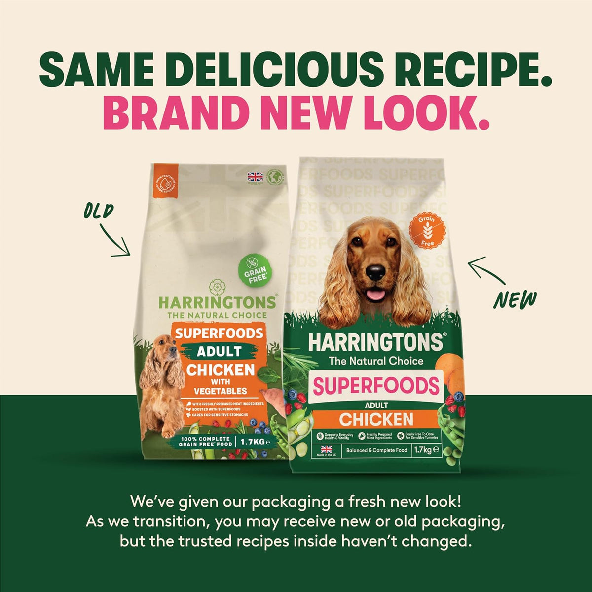 Harringtons Superfoods Complete Grain Free Dry Adult Dog Food Chicken with Veg 1.7kg (Pack of 4) - Made with All Natural Ingredients (Packaging may vary) - Sayby’s