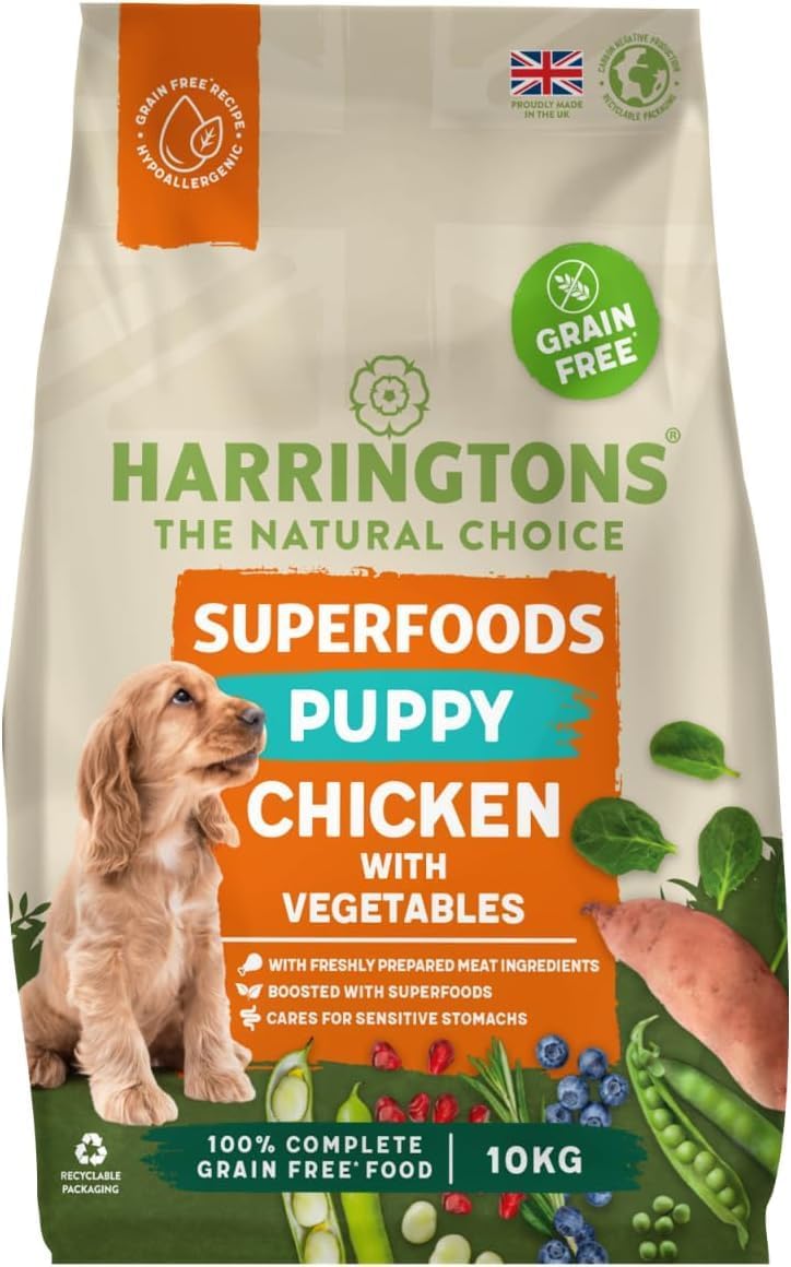 Harringtons Superfoods Puppy Complete Grain Free Hypoallergenic Chicken with Veg Dry Dog Food 10kg - Made with All Natural Ingredients, Packaging may vary - Sayby’s