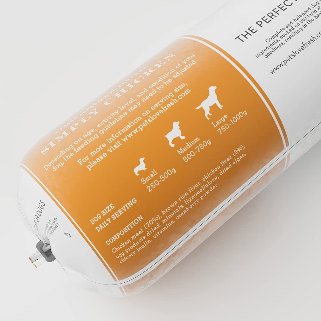 Healthy & Tasty Fresh Dog Food by Pets Love Fresh - 100% Natural - Real British Meat - Zero Preservatives - SimHealthy & Tasty Fresh Dog Food by Pets Love Fresh - 100% Natural - Real British Meat - Zero Preservatives - Simply Chicken (5 x 600g chub rolls) - Sayby’s