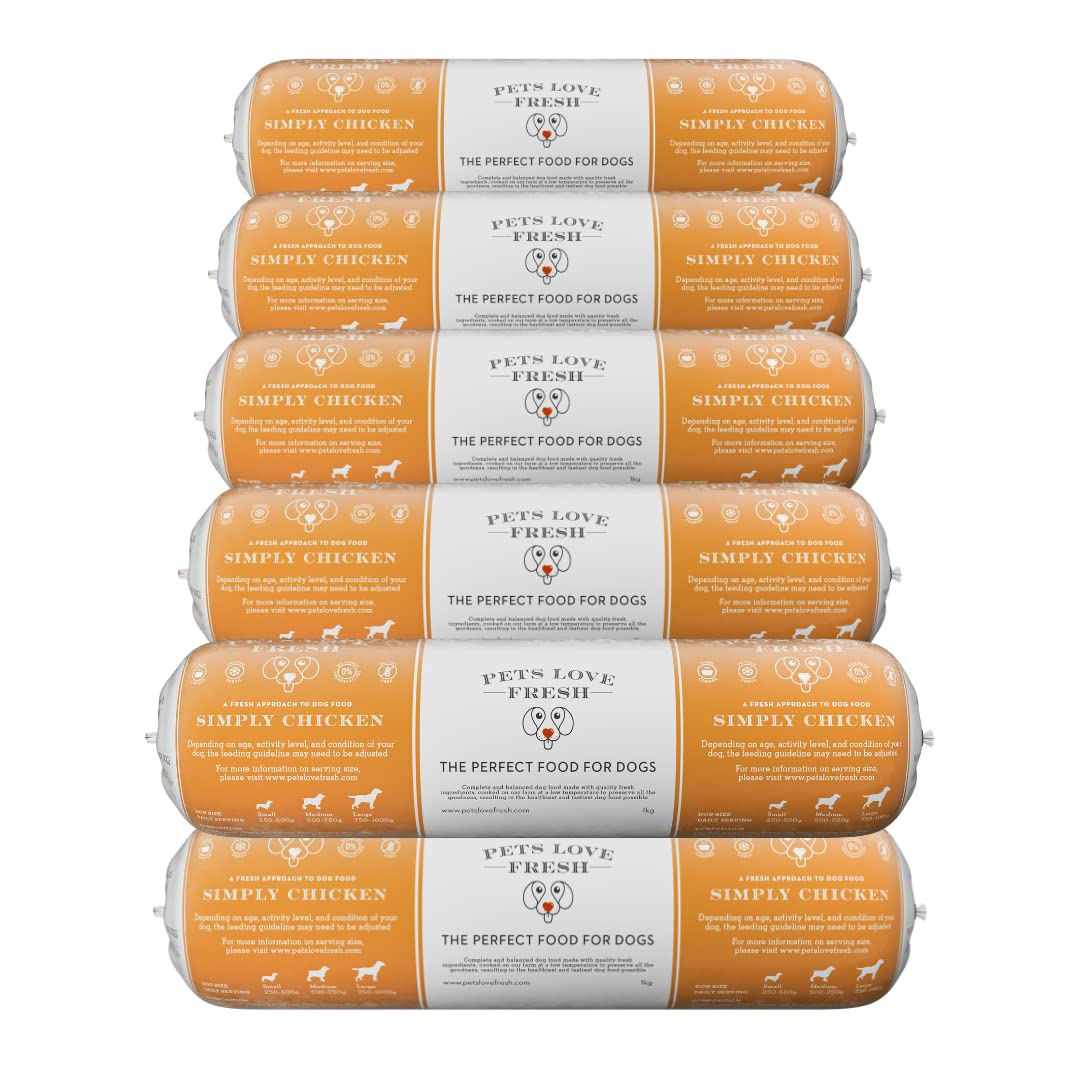 Healthy & Tasty Fresh Dog Food by Pets Love Fresh - 100% Natural - Real British Meat - Zero Preservatives - SimHealthy & Tasty Fresh Dog Food by Pets Love Fresh - 100% Natural - Real British Meat - Zero Preservatives - Simply Chicken (5 x 600g chub rolls) - Sayby’s