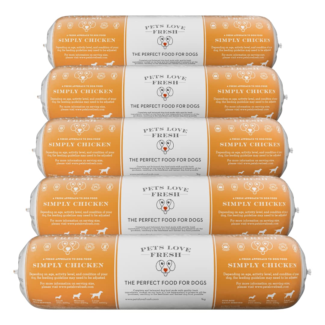 Healthy & Tasty Fresh Dog Food by Pets Love Fresh - 100% Natural - Real British Meat - Zero Preservatives - SimHealthy & Tasty Fresh Dog Food by Pets Love Fresh - 100% Natural - Real British Meat - Zero Preservatives - Simply Chicken (5 x 600g chub rolls) - Sayby’s