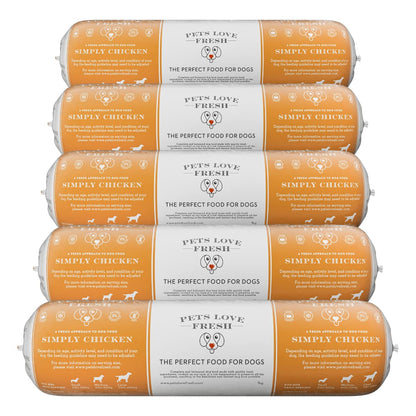 Healthy & Tasty Fresh Dog Food by Pets Love Fresh - 100% Natural - Real British Meat - Zero Preservatives - SimHealthy & Tasty Fresh Dog Food by Pets Love Fresh - 100% Natural - Real British Meat - Zero Preservatives - Simply Chicken (5 x 600g chub rolls) - Sayby’s