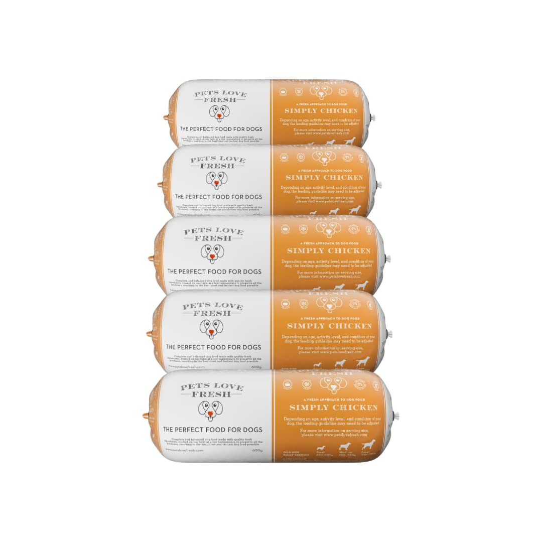 Healthy & Tasty Fresh Dog Food by Pets Love Fresh - 100% Natural - Real British Meat - Zero Preservatives - SimHealthy & Tasty Fresh Dog Food by Pets Love Fresh - 100% Natural - Real British Meat - Zero Preservatives - Simply Chicken (5 x 600g chub rolls) - Sayby’s
