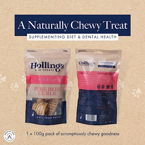 Hollings Beef Curls Dog Treats, All Natural Grain Free & Easily Digestible Air Dried Treats for Adult Dogs, Made From 100% Beef Trachea, 100 g - Sayby’s