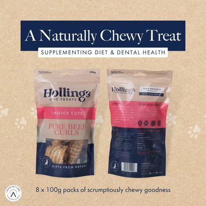 Hollings Beef Curls Dog Treats, All Natural Grain Free & Easily Digestible Air Dried Treats for Adult Dogs, Made From 100% Beef Trachea, 100 g - Sayby’s