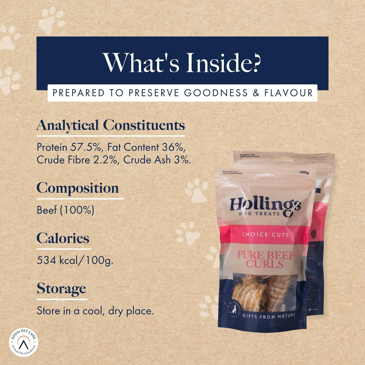 Hollings Beef Curls Dog Treats, All Natural Grain Free & Easily Digestible Air Dried Treats for Adult Dogs, Made From 100% Beef Trachea, 100 g - Sayby’s