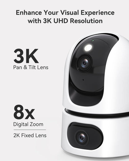 Imou Dual-Lens 2K+2K Indoor Security Camera, House Security Camera 360°Full Coverage, Pet Baby Camera with APP, Color Night Vision, Human/Pet/Sound/Motion Detection, Siren Spotlight, 2.4GHz Only - Sayby’s