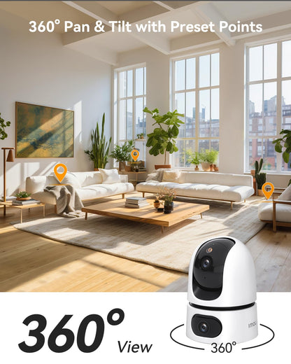 Imou Dual-Lens 2K+2K Indoor Security Camera, House Security Camera 360°Full Coverage, Pet Baby Camera with APP, Color Night Vision, Human/Pet/Sound/Motion Detection, Siren Spotlight, 2.4GHz Only - Sayby’s