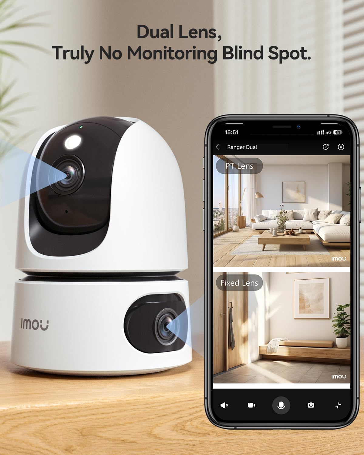Imou Dual-Lens 2K+2K Indoor Security Camera, House Security Camera 360°Full Coverage, Pet Baby Camera with APP, Color Night Vision, Human/Pet/Sound/Motion Detection, Siren Spotlight, 2.4GHz Only - Sayby’s