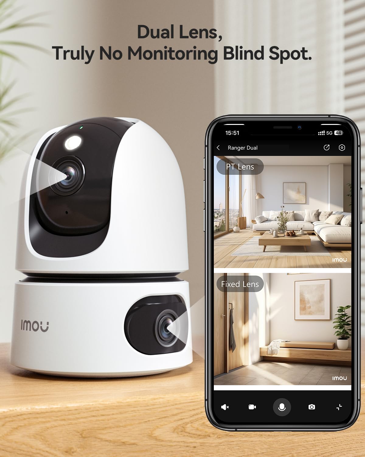 Imou Dual-Lens 2K+2K Indoor Security Camera, House Security Camera 360°Full Coverage, Pet Baby Camera with APP, Color Night Vision, Human/Pet/Sound/Motion Detection, Siren Spotlight, 2.4GHz Only - Sayby’s