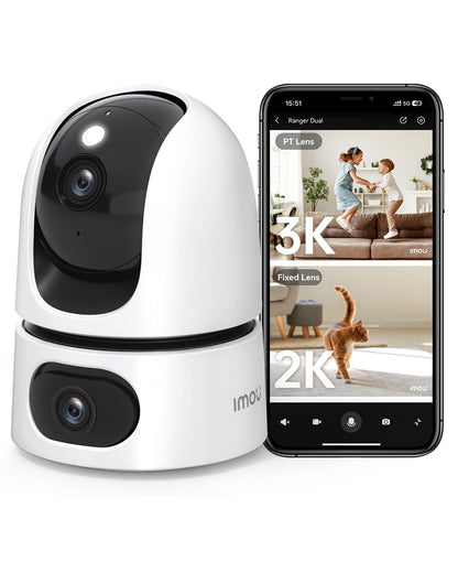 Imou Dual-Lens 2K+2K Indoor Security Camera, House Security Camera 360°Full Coverage, Pet Baby Camera with APP, Color Night Vision, Human/Pet/Sound/Motion Detection, Siren Spotlight, 2.4GHz Only - Sayby’s