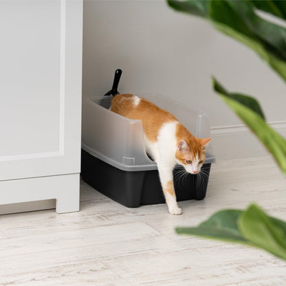 Iris Ohyama Cat Litter Tray with Scoop, Grey, Easy to Clean, Cat Litter Box, Detachable Spill Preventing Walls, For Kittens, Adult Cats, Rabbits, BPA Free, Open Top, Modern, CLH-12 - Sayby’s