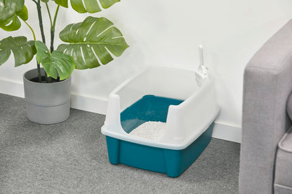Iris Ohyama Cat Litter Tray with Scoop, Grey, Easy to Clean, Cat Litter Box, Detachable Spill Preventing Walls, For Kittens, Adult Cats, Rabbits, BPA Free, Open Top, Modern, CLH-12 - Sayby’s
