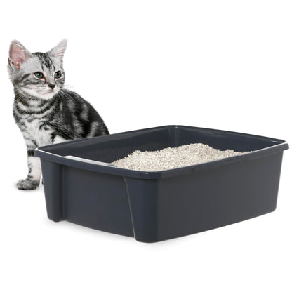 Iris Ohyama Cat Litter Tray with Scoop, Grey, Easy to Clean, Cat Litter Box, Detachable Spill Preventing Walls, For Kittens, Adult Cats, Rabbits, BPA Free, Open Top, Modern, CLH-12 - Sayby’s