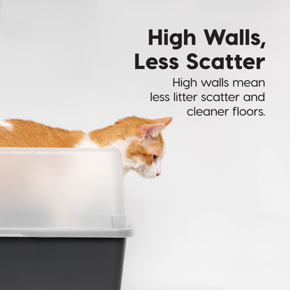 Iris Ohyama Cat Litter Tray with Scoop, Grey, Easy to Clean, Cat Litter Box, Detachable Spill Preventing Walls, For Kittens, Adult Cats, Rabbits, BPA Free, Open Top, Modern, CLH-12 - Sayby’s