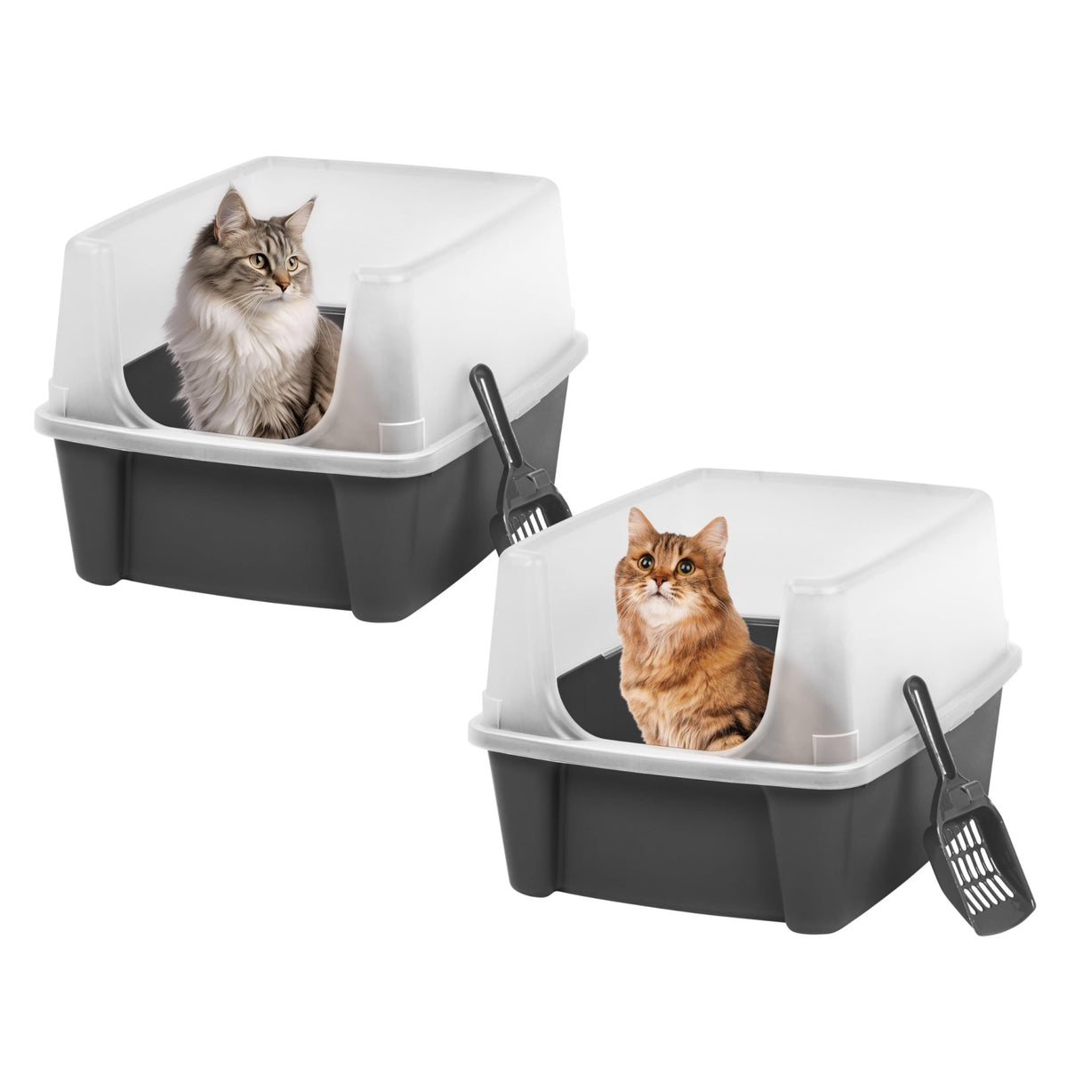 Iris Ohyama Cat Litter Tray with Scoop, Grey, Easy to Clean, Cat Litter Box, Detachable Spill Preventing Walls, For Kittens, Adult Cats, Rabbits, BPA Free, Open Top, Modern, CLH-12 - Sayby’s