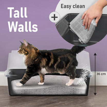 Iris Ohyama Cat Litter Tray with Scoop, Grey, Easy to Clean, Cat Litter Box, Detachable Spill Preventing Walls, For Kittens, Adult Cats, Rabbits, BPA Free, Open Top, Modern, CLH-12 - Sayby’s