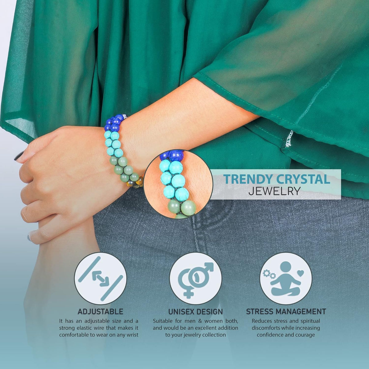 JAGPAROVA Chakra Bracelet - Good Luck Crystals - Gemstone Bracelets - Crystals Bracelet - Beaded Bracelets - Crystals And Gemstones - Chakra Crystal Bracelet - Reiki Gifts (seven chakra Double layer) - Sayby’s